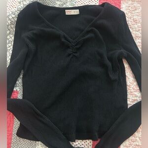 Black Ribbed V-Neck Top